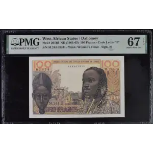 100 Francs 1961-65; ND, 1959-1965; ND Issue f. Signature 4. ND West African States 201B (2)
