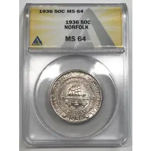 1936 Norfolk Virginia Bicentennial Commemorative Half Dollar ANACS MS-64 KM#184 (2)