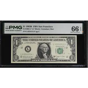 $1 1963-B. Green seal. Small Size $1 Federal Reserve Notes 1902-L* (2)