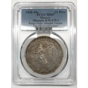 1968-Mo 25 Peso Olympic KM-479.1 Rings Align, Straight Tongue (4)
