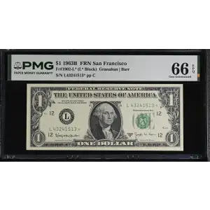 $1 1963-B. Green seal. Small Size $1 Federal Reserve Notes 1902-L* (2)