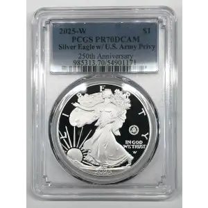 2025-W $1 Silver Eagle w/ U.S. Army Privy 250th Anniversary, DCAM