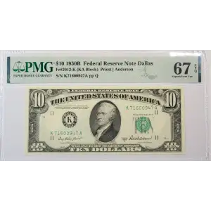 $10 1950-B.  Small Size $10 Federal Reserve Notes 2012-K