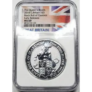 2018 2 oz Silver NGC MS-69 Great Britain 5 Pounds Queen's Beast Black Bull of Clarence generic (4)