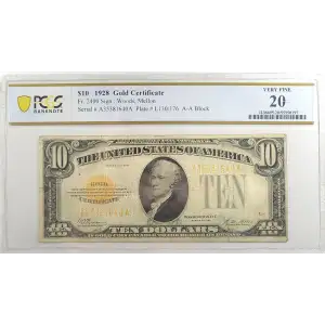 $10 1928 Gold Seal Small Size Gold Certificates 2400