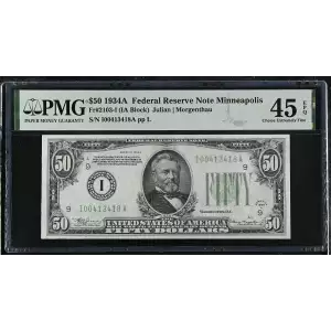$50 1934-A. blue-Green seal. Small Size $50 Federal Reserve Notes 2103-I