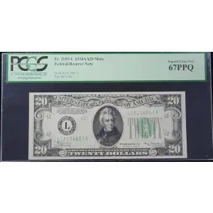 $20 1934-A. blue-Green seal. Small Size $20 Federal Reserve Notes 2055-L
