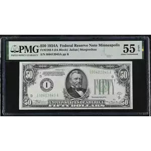 $50 1934-A. blue-Green seal. Small Size $50 Federal Reserve Notes 2103-I